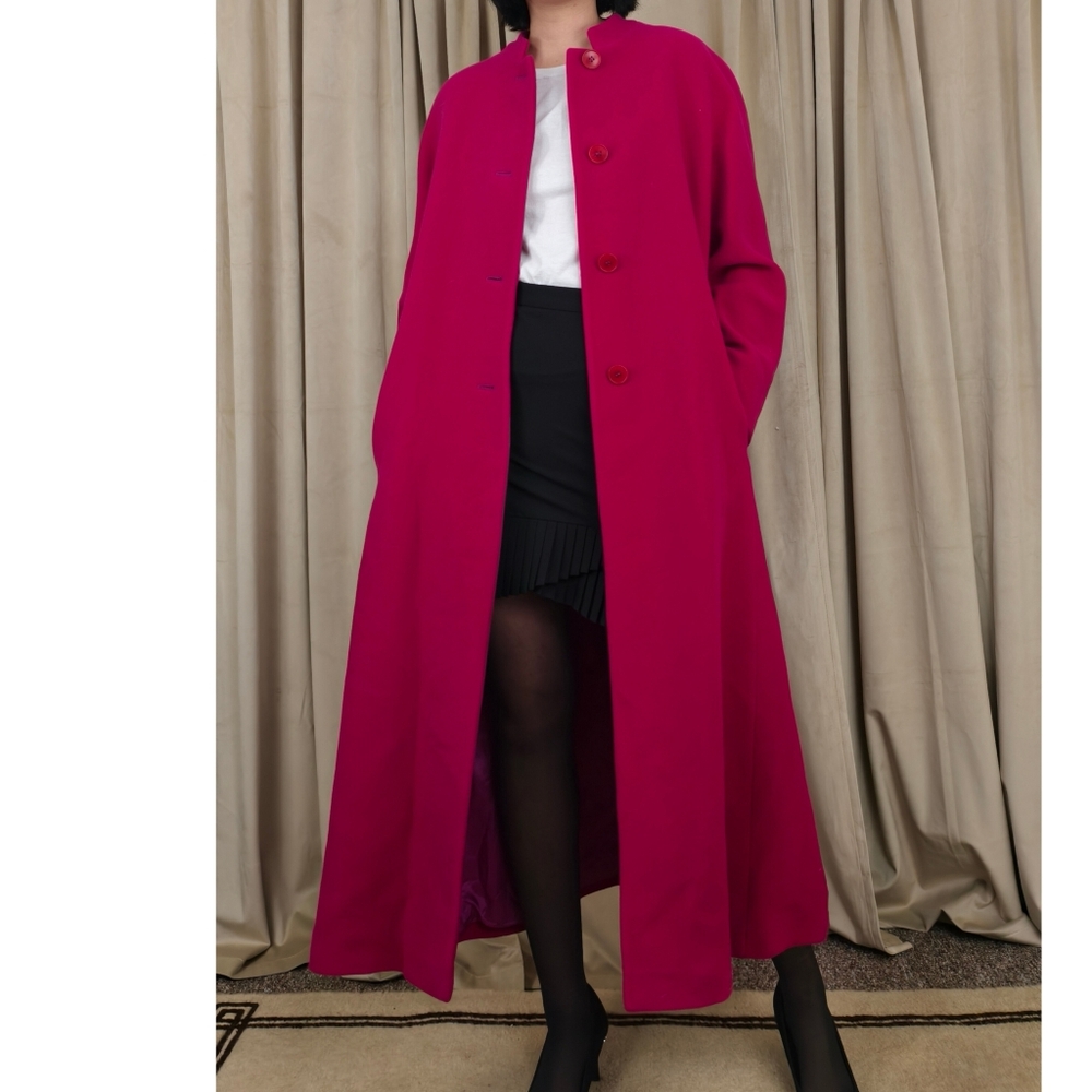 Vintage Giorgio Armani Fuchsia Full Length Wool Coat Overcoat